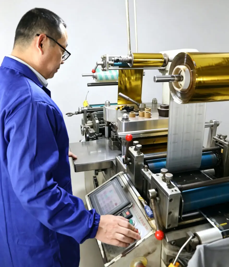 Workers are hot stamping gold