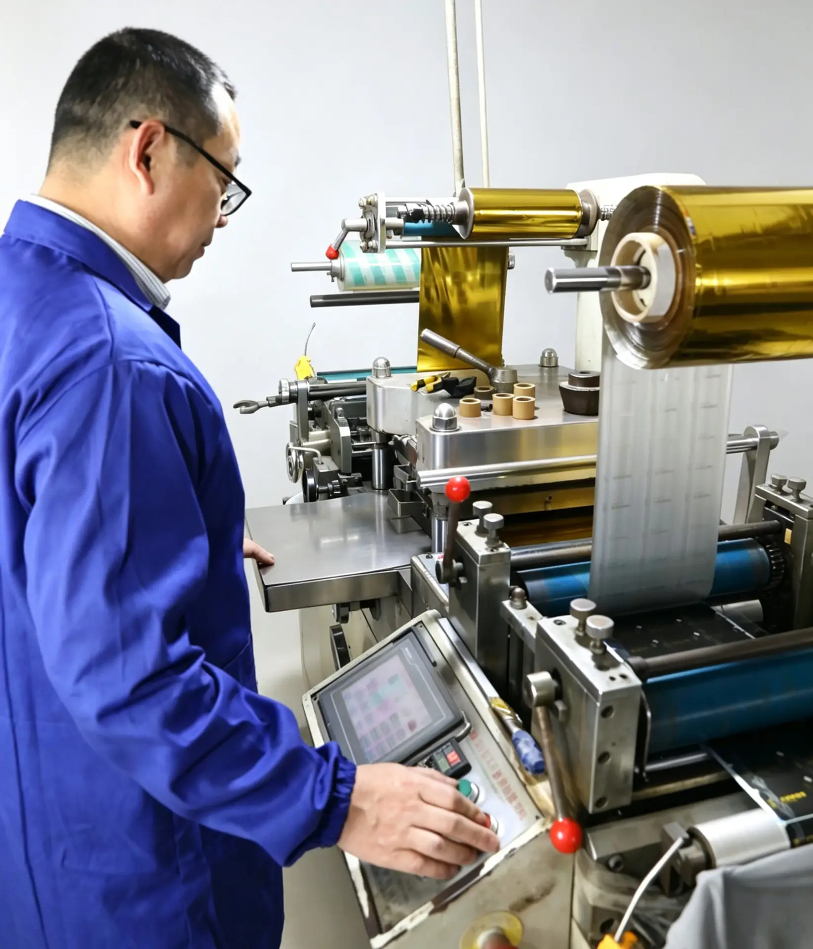 Workers are hot stamping gold