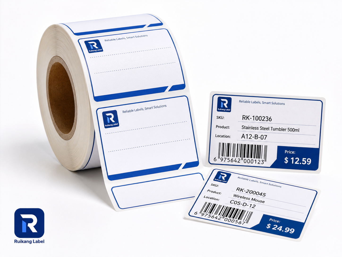 Printed Adhesive Thermal Label Roll Printed adhesive thermal label roll with pre printed design and variable barcode information for retail or warehouse use
