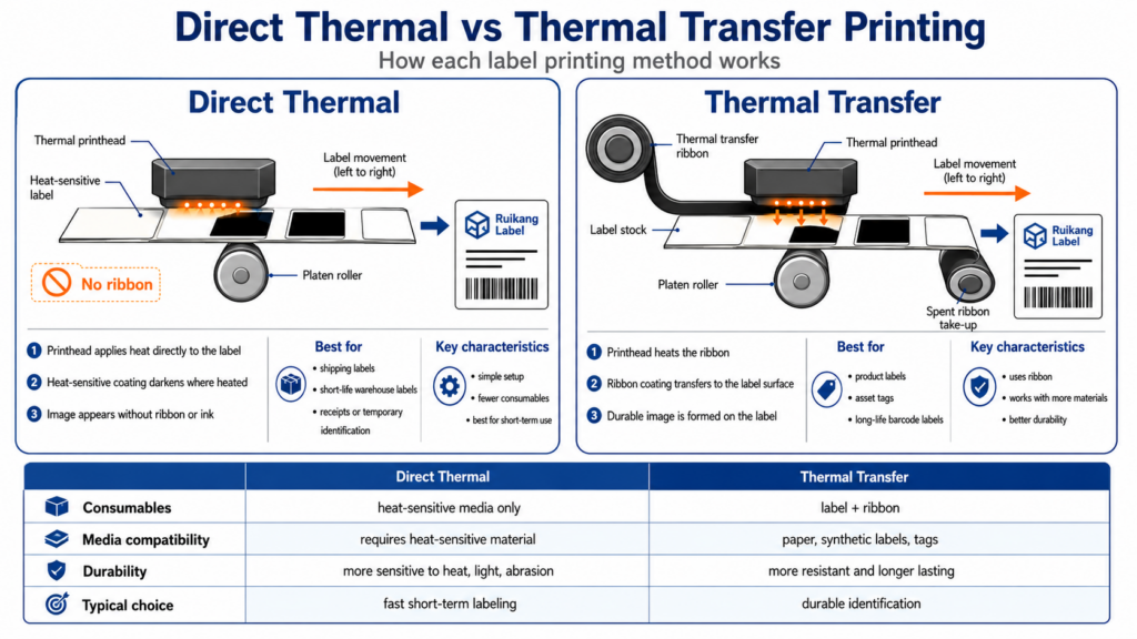 direct thermal vs thermal transfer working principle diagram